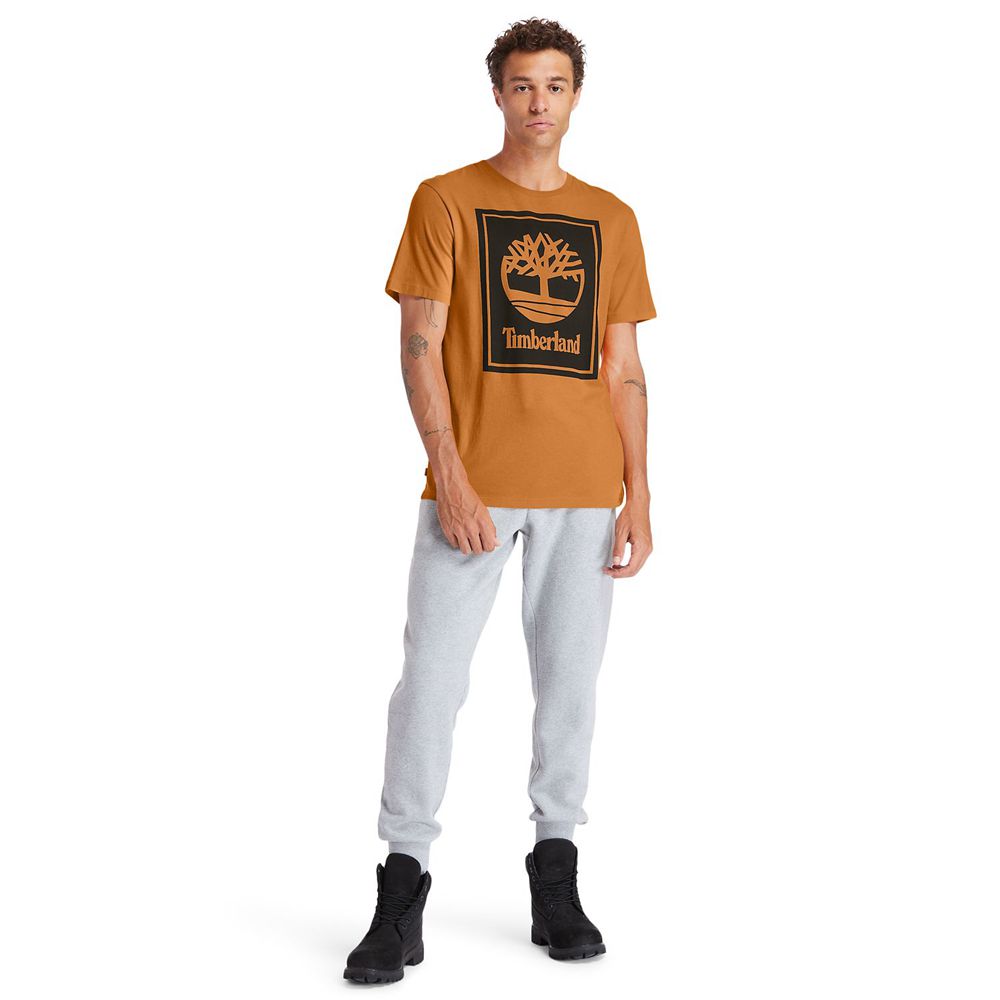 Camisetas Timberland Hombre Short-Sleeve Logo Marrones/Negras - Chile MAI-312480